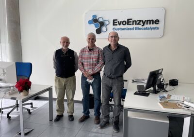 Antonio, Kiko and Miguel visiting EvoEnzyme, February 2022